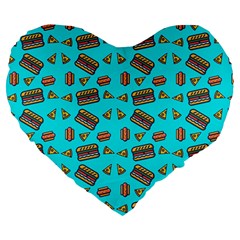 Fast Food Blue Large 19  Premium Flano Heart Shape Cushions by snowwhitegirl