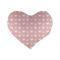 Hearts Dots Pink Standard 16  Premium Heart Shape Cushions by snowwhitegirl