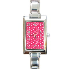 Hearts And Star Dot Pink Rectangle Italian Charm Watch by snowwhitegirl