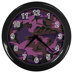 Camouflage Violet Wall Clock (black) by snowwhitegirl