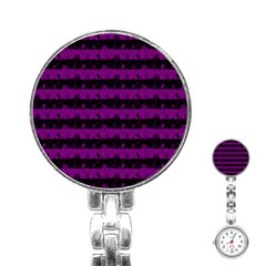 Zombie Purple And Black Halloween Nightmare Stripes  Stainless Steel Nurses Watch by PodArtist