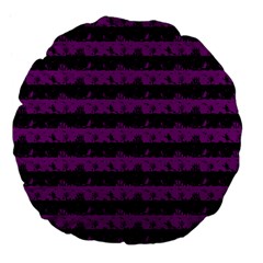 Zombie Purple And Black Halloween Nightmare Stripes  Large 18  Premium Flano Round Cushions by PodArtist