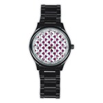 Flamingo Leaf Patttern Blue Stainless Steel Round Watch Front