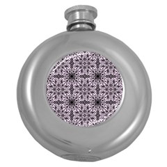 Ornamental Pink Black Round Hip Flask (5 Oz) by snowwhitegirl