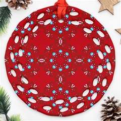 Embroidery Paisley Red Round Filigree Ornament (two Sides) by snowwhitegirl