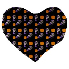 Halloween Skeleton Pumpkin Pattern Black Large 19  Premium Flano Heart Shape Cushions by snowwhitegirl
