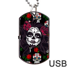 Mexican Skull Lady Dog Tag Usb Flash (two Sides) by snowwhitegirl