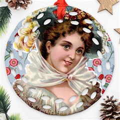 Victorian Lady Blue Floral Ornament (round Filigree) by snowwhitegirl
