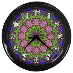 Floral Fractal Star Render Wall Clock (black) by Simbadda