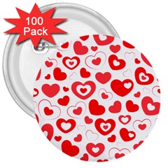 Hearts 3  Buttons (100 Pack)  by Hansue
