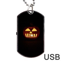 Funny Spooky Scary Halloween Pumpkin Jack O Lantern Dog Tag Usb Flash (one Side) by HalloweenParty