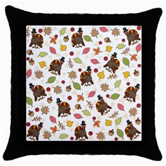 Thanksgiving Turkey Pattern Throw Pillow Case (black) by Valentinaart