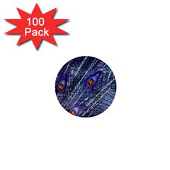 Peacock Feathers Color Plumage Blue 1  Mini Buttons (100 Pack)  by Sapixe
