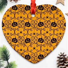Pattern Pumpkin Spider Vintage Halloween Gothic Orange And Black Ornament (heart) by genx
