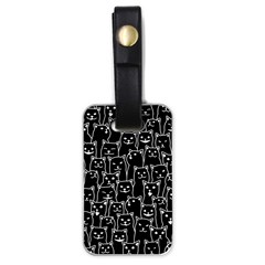 Funny Cat Pattern Organic Style Minimalist On Black Background Luggage Tags (one Side)  by genx