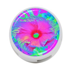 Psychedelic Pink And Red Hibiscus Flower 4-port Usb Hub (one Side) by myrubiogarden