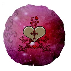 Wonderful Hearts With Floral Elements Large 18  Premium Round Cushions by FantasyWorld7