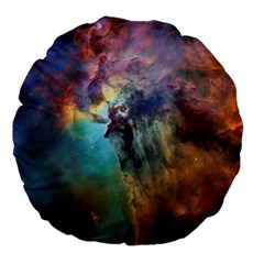 Lagoon Nebula Interstellar Cloud Pastel Pink, Turquoise And Yellow Stars Large 18  Premium Flano Round Cushions by genx