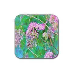 Invincibelle Spirit Hot Pink Hydrangeas On Aqua Green Rubber Coaster (square)  by myrubiogarden