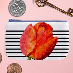 Red Tulip And Black Stripes Large Coin Purse by picsaspassion