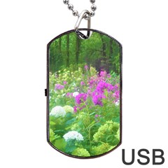 Annabella Hydrangeas And Purple Garden Landscape Dog Tag Usb Flash (one Side) by myrubiogarden