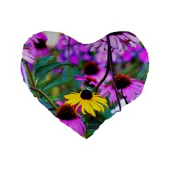 Yellow Flowers In The Purple Coneflower Garden Standard 16  Premium Flano Heart Shape Cushions by myrubiogarden
