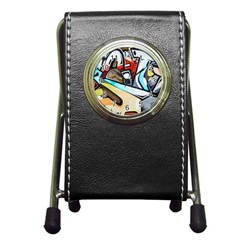 Blue Face King Graffiti Street Art Urban Blue And Orange Face Abstract Hiphop Pen Holder Desk Clock by genx