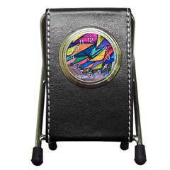 Urban Colorful Graffiti Brick Wall Industrial Scale Abstract Pattern Pen Holder Desk Clock by genx