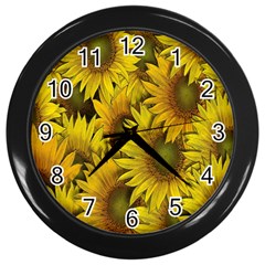Surreal Sunflowers Wall Clock (black) by retrotoomoderndesigns