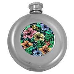 Hibiscus Dream Round Hip Flask (5 Oz) by retrotoomoderndesigns