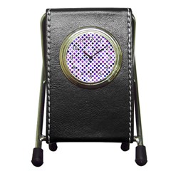 Shades Of Purple Polka Dots Pen Holder Desk Clock by retrotoomoderndesigns