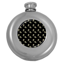 Skull Black Pattern Round Hip Flask (5 Oz) by snowwhitegirl