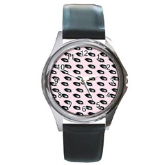 Eyes Pink Round Metal Watch by snowwhitegirl