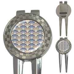 Vintage Scallop Beige Blue Pattern 3-in-1 Golf Divots by snowwhitegirl