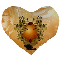 Wonderful Easter Egg With Flowers And Snail Large 19  Premium Flano Heart Shape Cushions by FantasyWorld7