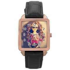 Eating Sushi Rose Gold Leather Watch  by snowwhitegirl