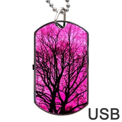 Pink Silhouette Tree Dog Tag Usb Flash (one Side) by Sudhe