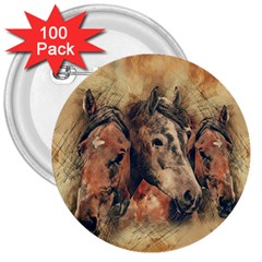Head Horse Animal Vintage 3  Buttons (100 Pack)  by Sudhe