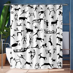 Petroglyph Runic Cavemen Nordic Black Paleo Drawings Pattern Shower Curtain 60  X 72  (medium)  by snek
