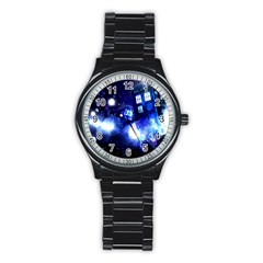 Tardis Background Space Stainless Steel Round Watch by Sudhe