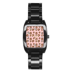 Shopping Bag Pattern Pink Stainless Steel Barrel Watch by snowwhitegirl