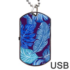 Tropical Blue Leaves Dog Tag Usb Flash (one Side) by snowwhitegirl