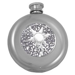Geometric Flower And Vines 01 Round Hip Flask (5 Oz) by okhismakingart
