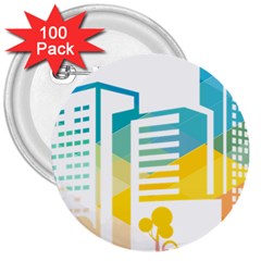 Silhouette Cityscape Building Icon Color City 3  Buttons (100 Pack)  by Sudhe