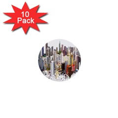 Hong Kong Skyline Watercolor Painting Poster 1  Mini Buttons (10 Pack)  by Sudhe