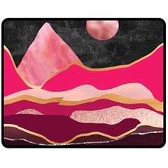 Pink And Black Abstract Mountain Landscape Double Sided Fleece Blanket (medium)  by charliecreates