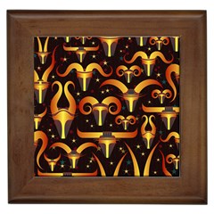 Stylised Horns Black Pattern Framed Tiles by HermanTelo