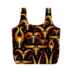 Stylised Horns Black Pattern Full Print Recycle Bag (m) by HermanTelo