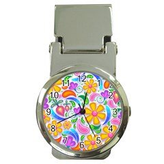 Floral Paisley Background Flower Yellow Money Clip Watches by HermanTelo