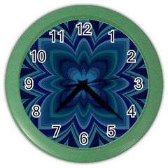 Blue Geometric Flower Dark Mirror Color Wall Clock by HermanTelo
